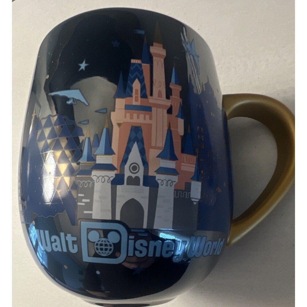 Walt Disney World Iridescent Four Parks Mug Blue with Gold Handle